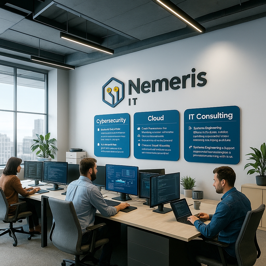 Nemeris IT ofisinde danışmanlık görüşmesi — Defensive-only, vendor-neutral B2B danışmanlık